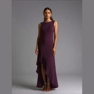 Vince Camuto women’s Ruffle front sleeveless gown purple NWT SZ 8
